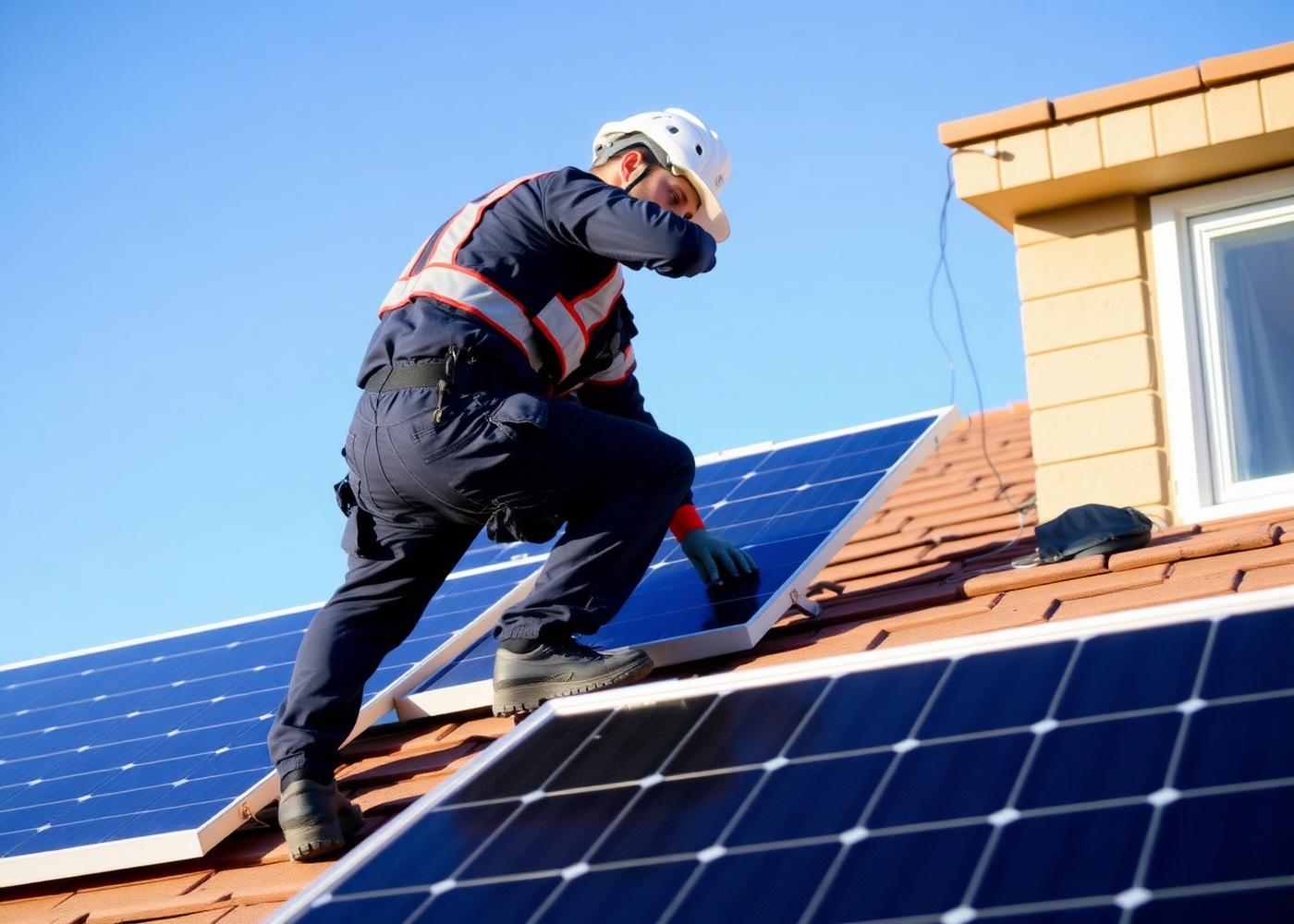 Soltegrity technician inspecting and cleaning rooftop solar panels